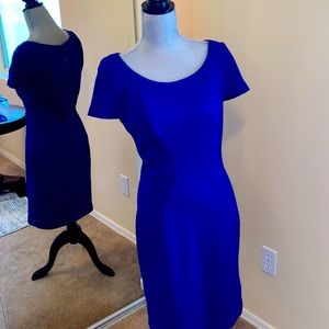 NWT. Gorgeous electric blue T Tahari dress. Back zip/Embellished neckline. Sz 8.